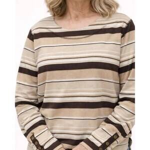 NEW N TOUCH hickory long sleeve button accent top in tan multi